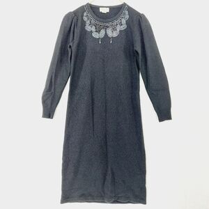 Megalia Black Lamb's Wool and Angora Rabbits Hair Embroidery Neck Details P2237